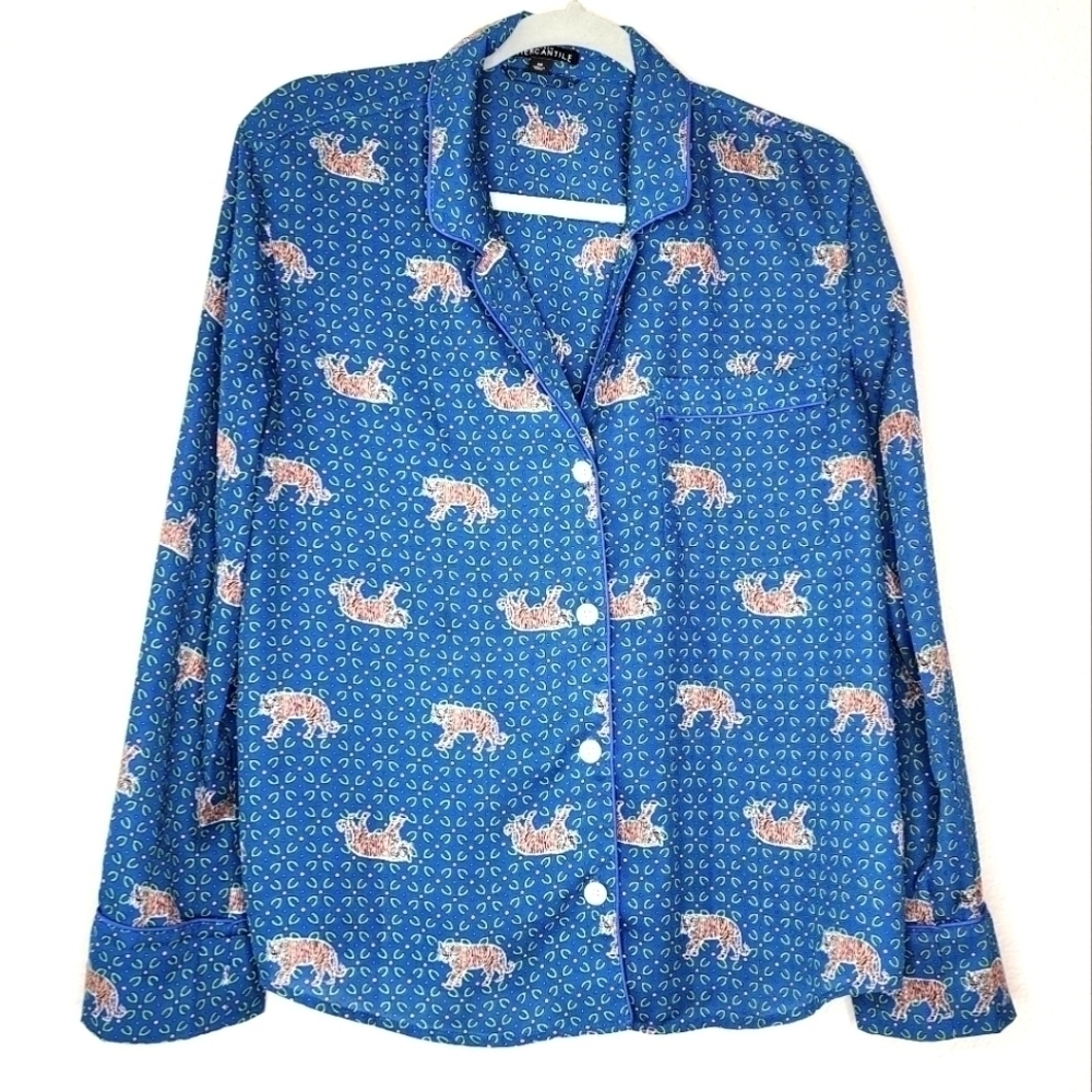 J.Crew Blue Bengal Print Sleep Shirt M